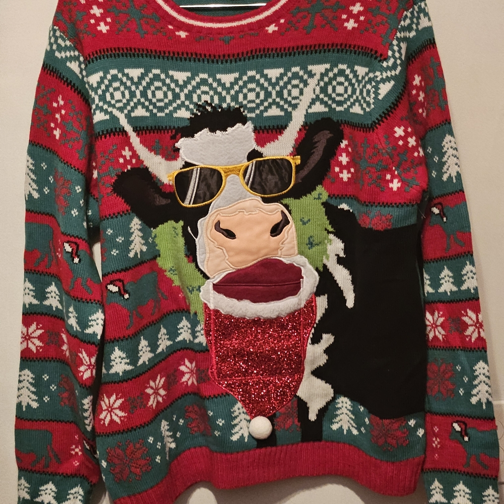 Festive Cow Sweater - Red and Green